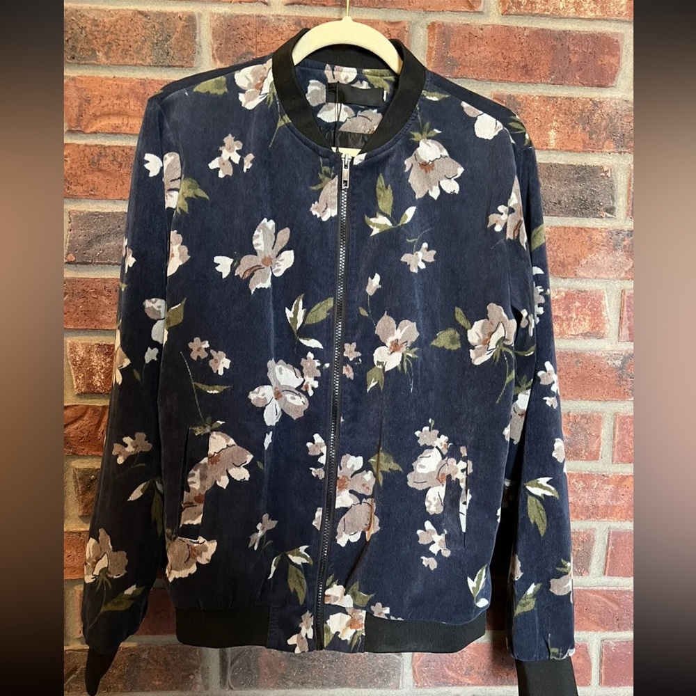 NWT Boutique Corduroy Floral Bomber Style Jacket S/M